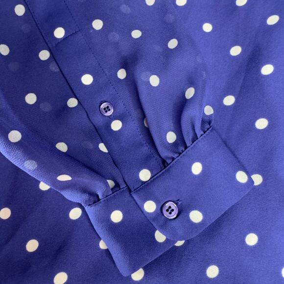 Anne Klein Women's Polka Dot Chiffon Button-Up Blouse Purple Size M - Picture 3 of 13